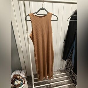 H&M Camel Ribbed Midi Dress